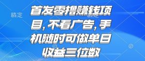 首发零撸挣钱项目 不看广告 手机随时可做 单日收益三位数【揭秘】-虚拟资源库