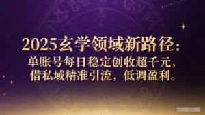 2025玄学领域新路径：单账号每日稳定创收1k+，借私域精准引流，低调盈利-虚拟资源库