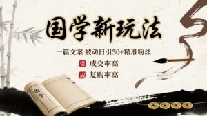 国学新玩法：一篇文案  被动日引50+精准粉丝成交率高  复购率高-虚拟资源库