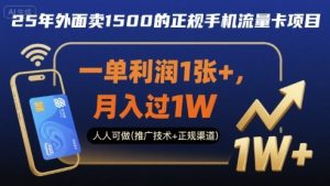 25年外面卖1500的正规手机流量卡项目,一单利润1张+,月入过1W,人人可做(推广技术+正规渠道)【揭秘】-虚拟资源库