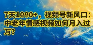 7天收益1k+，视频号新风口：中老年情感视频如何月入过W?-虚拟资源库