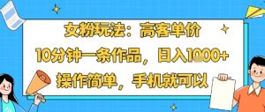 女粉玩法:高客单价,10分钟一条作品,日入1k+操作简单,手机就可以-虚拟资源库