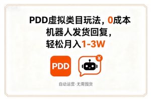 PDD虚拟类目玩法,0成本,机器人发货回复,轻松月入1-3W-虚拟资源库