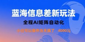蓝海信息差新玩法，全程AI矩阵自动化小白可以操作当天搞了1k+-虚拟资源库