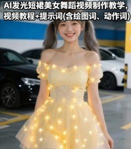 AI发光短裙美女舞蹈视频制作教学,视频教程+提示词(含绘图词、动作词)-虚拟资源库