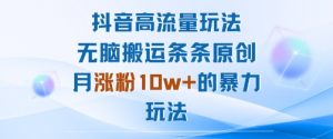 抖音高流量玩法：无脑搬运条条原创，月涨粉10w+的暴力玩法-虚拟资源库