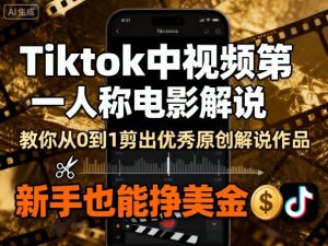 Tiktok中视频第一人称电影解说,教你从0到1剪出一个优秀的原创解说作品,新手也能挣美金-虚拟资源库