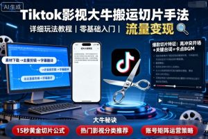 Tiktok影视大牛搬运切片手法，详细玩法教程-虚拟资源库