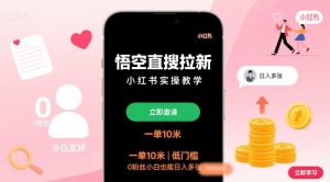 悟空直搜拉新小红书实操教学,一单10米,低门槛,0粉丝小白也能日入多张-虚拟资源库
