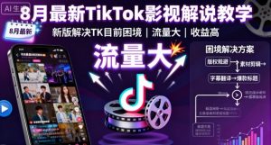 8月最新TikTok影视解说教学,新版解决TK目前困境,流量大,收益高-虚拟资源库