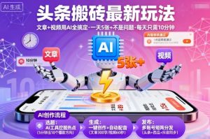 头条搬砖最新玩法，文章+视频用AI全搞定，一天5张+不是问题，每天只需10分钟-虚拟资源库