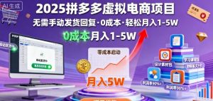 2025拼多多虚拟电商项目,无需手动发货回复,0成本,轻松月入1-5W【揭秘】-虚拟资源库