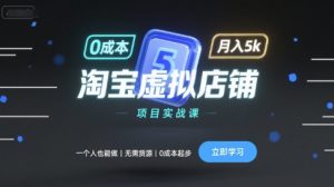淘宝虚拟店铺项目实战课,一个人也能做,无需货源、0成本起步,月入5k-虚拟资源库