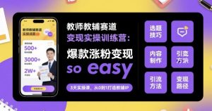 教师教辅赛道变现实操训练营，爆款涨粉变现so easy-虚拟资源库