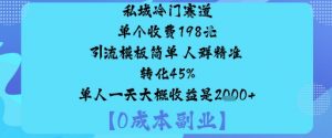 私域冷门赛道:单个收费198米引流模板简单人群精准转化45%单人一天大概收益是1k+-虚拟资源库