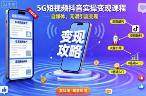 5G短视频抖音实操变现课程，自媒体，无谓引流变现-虚拟资源库