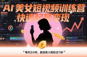 AI美女短视频训练营,快速起号变现,每天2小时,副业收入轻松过1W-虚拟资源库