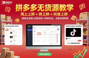 拼多多无货源教学，淘上拼+拼上拼+抖上拼，精细化蓝海+运营进阶+终极玩法，全套运营教程-虚拟资源库