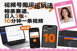 视频号搬运玩法，相亲赛道，日入3张+，10分钟一条视频-虚拟资源库