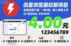 迅雷浏览器拉新项目，全程实操干货，一单4米，新人简单上手-虚拟资源库