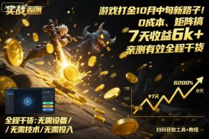 游戏打金10月中旬新路子！0成本、矩阵搞，7天收益6k+，亲测有效全程干货【揭秘】-虚拟资源库