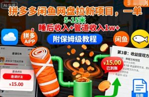 拼多多闲鱼网盘拉新项目,一单5-15米,睡后收入+管道收入1w+(附保姆级教程)-虚拟资源库