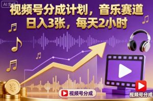 视频号分成计划,音乐赛道,日入3张,每天2小时-虚拟资源库