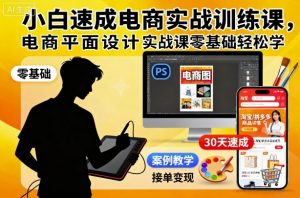 小白速成电商实战训练课,电商平面设计实战课零基础轻松学-虚拟资源库