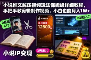 小说推文解压视频玩法保姆级详细教程,手把手教剪辑制作视频,小白也能月入1W+-虚拟资源库