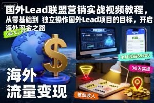 国外Lead联盟营销实战视频教程,从零基础到独立操作国外Lead项目的目标,开启海外淘金之路-虚拟资源库