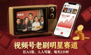 视频号老剧明星赛道,日入5张,人人可做,每天2小时-虚拟资源库