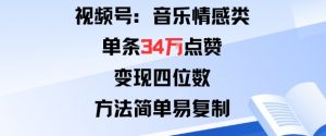视频号分成计划新玩法：音乐情感类单条34W点赞，变现四位数，方法简单易复制-虚拟资源库