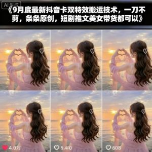 9月底最新抖音卡双特效搬运技术，一刀不剪，条条原创，短剧推文美女带货都可以-虚拟资源库