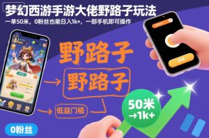 梦幻西游手游大佬野路子玩法,一单50米,0粉丝也能日入1k+,一部手机即可操作【揭秘】-虚拟资源库