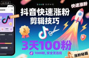 抖音快速涨粉剪辑技巧,3天1000粉,安全无违规-虚拟资源库