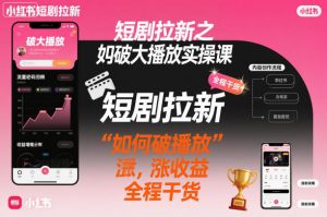 短剧拉新之小红书如何破大播放实操课，如何破播放，涨收益，全程干货-虚拟资源库