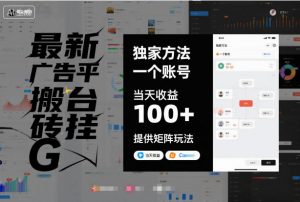 最新广告平台搬砖挂G,独家方法,一个账号,当天收益100+,提供矩阵玩法【揭秘】-虚拟资源库