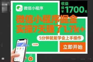 微信小程序掘金,实操7天賺了1.7k+,操作简单,5分钟就能学会上手操作【揭秘】-虚拟资源库