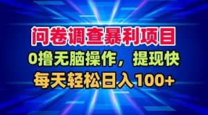 问卷调查暴利项目,0撸无脑操作,提现快,每天轻松日入100+【揭秘】-虚拟资源库