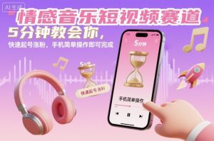 情感音乐短视频赛道,5分钟教会你,快速起号涨粉,手机简单操作即可完成-虚拟资源库