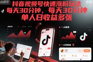 抖音视频号快速涨粉玩法，每天30分钟，单人日收益多张-淘宝虚拟货源网