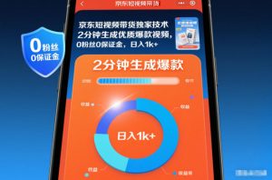京东短视频带货独家技术,2分钟生成一条优质爆款视频,0粉丝0保证金,日入1k+【揭秘】-虚拟资源库