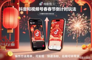 抖音和视频号,春节倒计时玩法,操作方法简单,可实现快速涨粉,后期可转带货-淘宝虚拟货源网