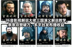 抖音影视解说大佬三国演义解说教学,条条点赞破万,多平台发布撸收益-虚拟资源库