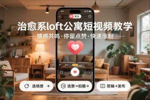 治愈系loft公寓短视频制作教学,情感共鸣引停留点赞关注,快速起号涨粉-淘宝虚拟货源网