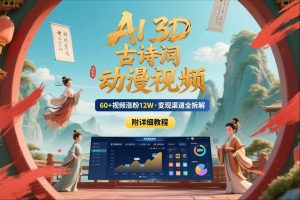 AI制作3D古诗词动漫视频，60多个视频涨粉12W，多个变现渠道拆解【附详细教程】-淘宝虚拟货源网