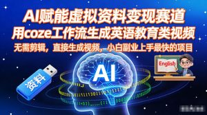AI赋能虚拟资料变现赛道,用coze工作流生成英语教育类视频,无需剪辑,直接生成视频,小白副业上手最快的项目-虚拟资源库