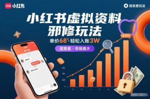 小红书虚拟资料邪修玩法，单价68，轻松入账3W，信息差玩法，市场庞大-虚拟资源库