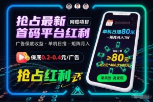抢占最新首码平台红利,每个广告保底0.2-0.4,单机日撸80米,矩阵操作月入1W【揭秘】-淘宝虚拟货源网