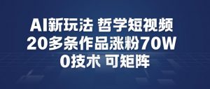 AI新玩法哲学短视频制作教学，20多条作品涨粉70W，0成本赛道，可矩阵-淘宝虚拟货源网